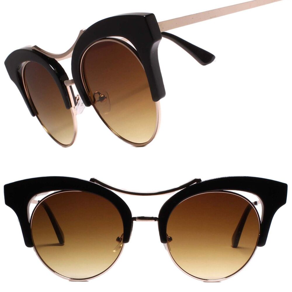 Fancy Upscale Fashionable Foxy Womens Round Lens Cat Eye Sunglasses Black Frame